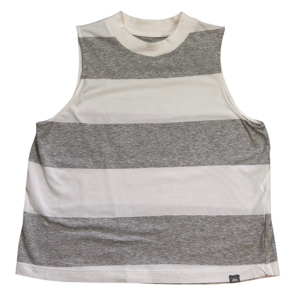 Andrew Marc‎ Sport Rugby Stripe Tank Top S Gray White Coastal EUC
